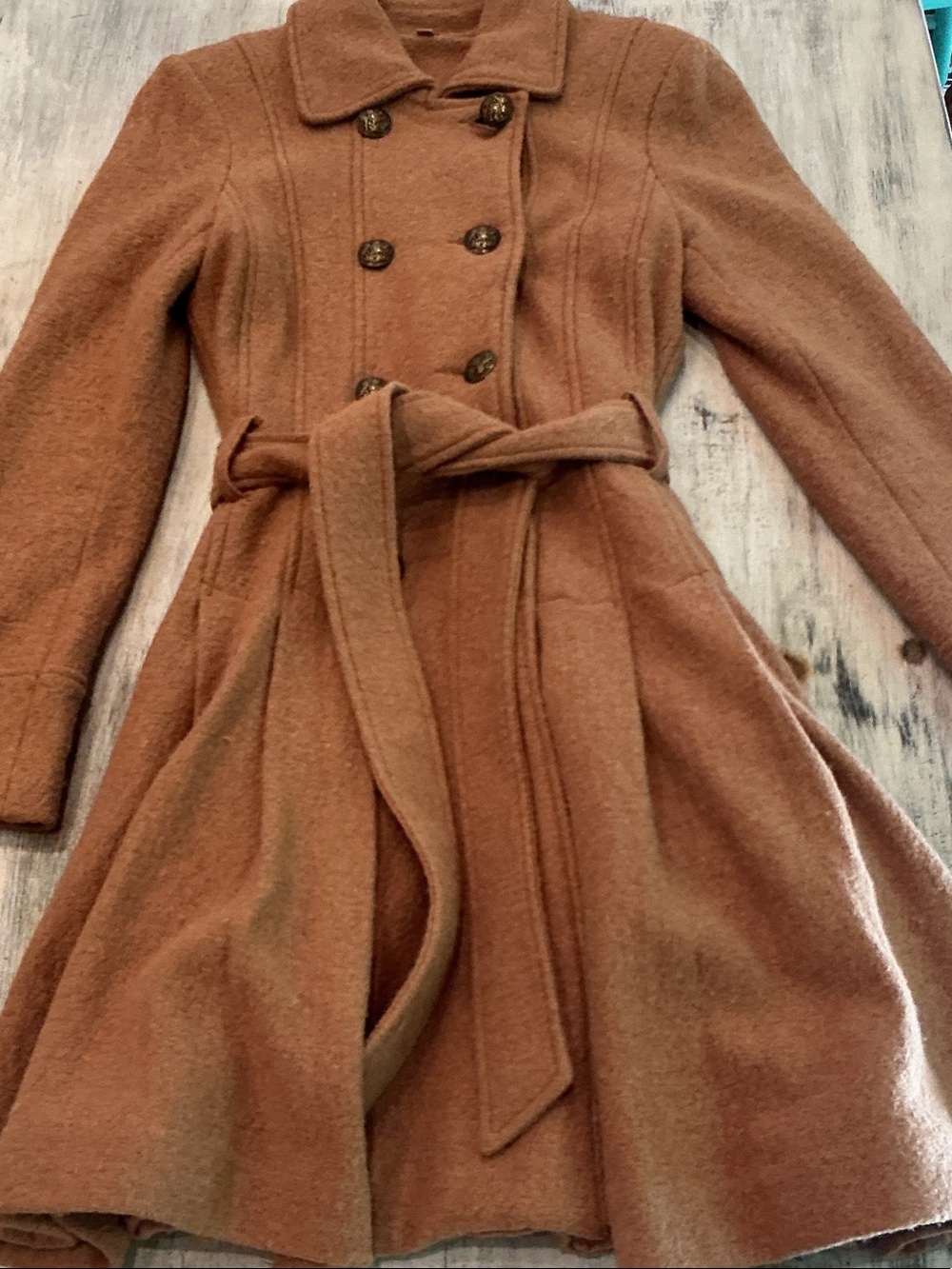 Free People Wool Belted Trench Coat — Camel